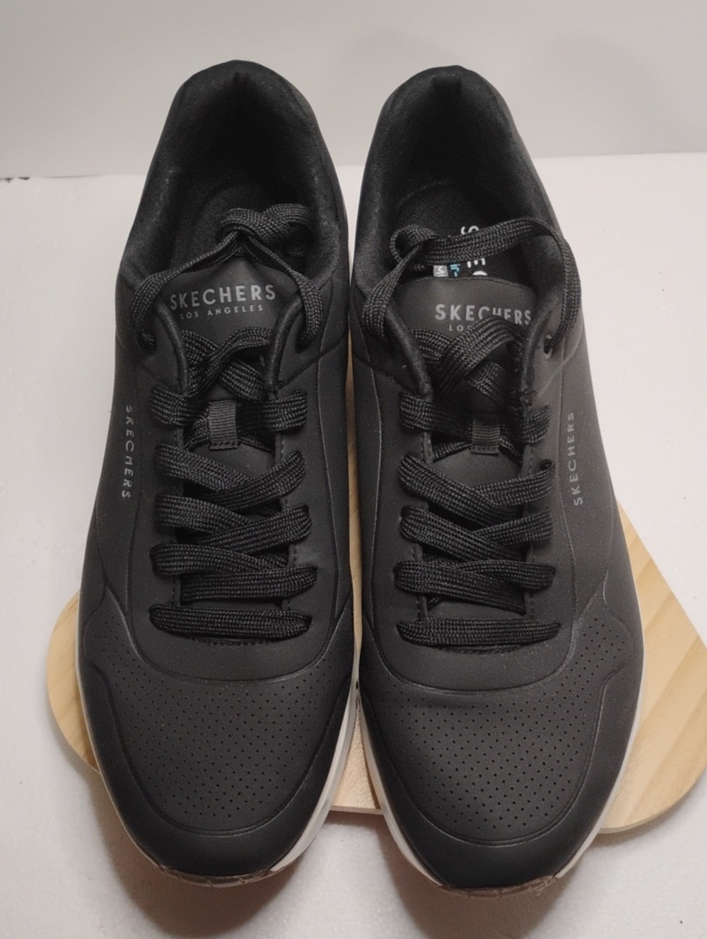 Skechers Men's Black Lace-Up Low-Top Sneakers with White Outsole